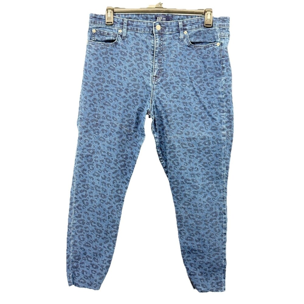 Gap Women's Leopard Print True Skinny Denim Jeans Size 18/34 Raw Hem Animal
